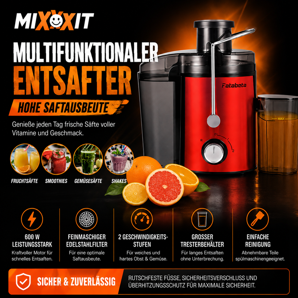 Fatabeta Multifunktionaler Entsafter mit 2 Geschwindigkeitsstufen