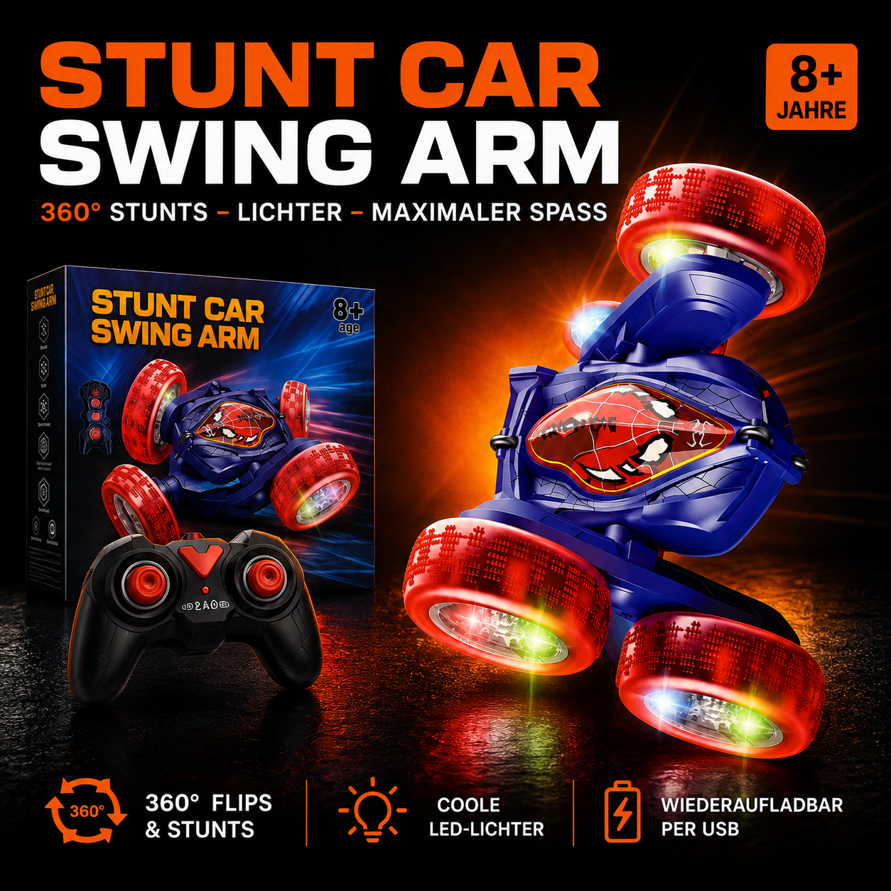 RC Stunt Car Swing Arm – ferngesteuertes Stuntauto mit Licht & Sound, ab 8 Jahren
