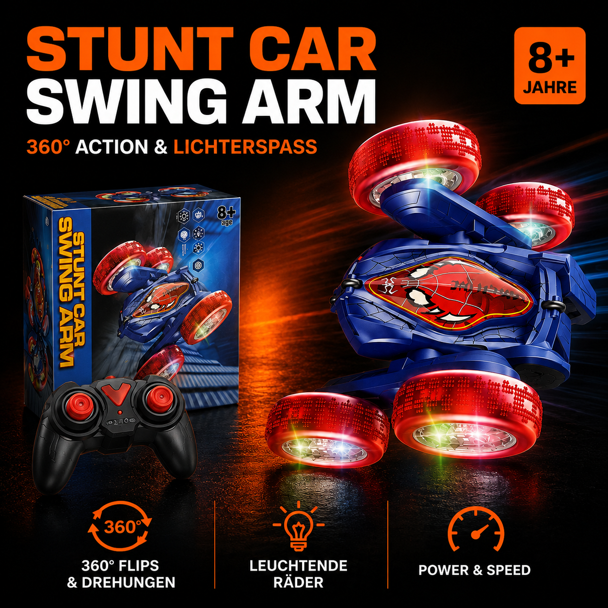 RC Stunt Car Swing Arm – ferngesteuertes Stuntauto mit Licht & Sound, ab 8 Jahren