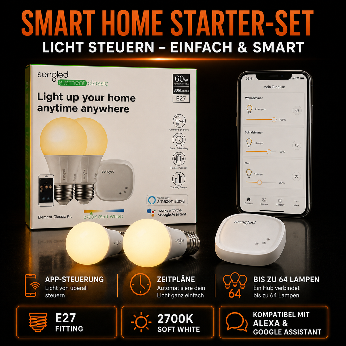 Sengled Element Classic Smart LED Starter Kit mit Alexa & Google Assistant