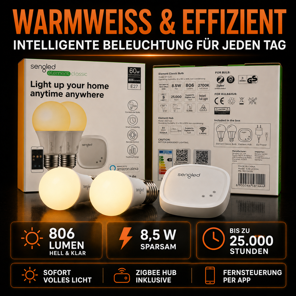 Sengled Element Classic Smart LED Starter Kit mit Alexa & Google Assistant