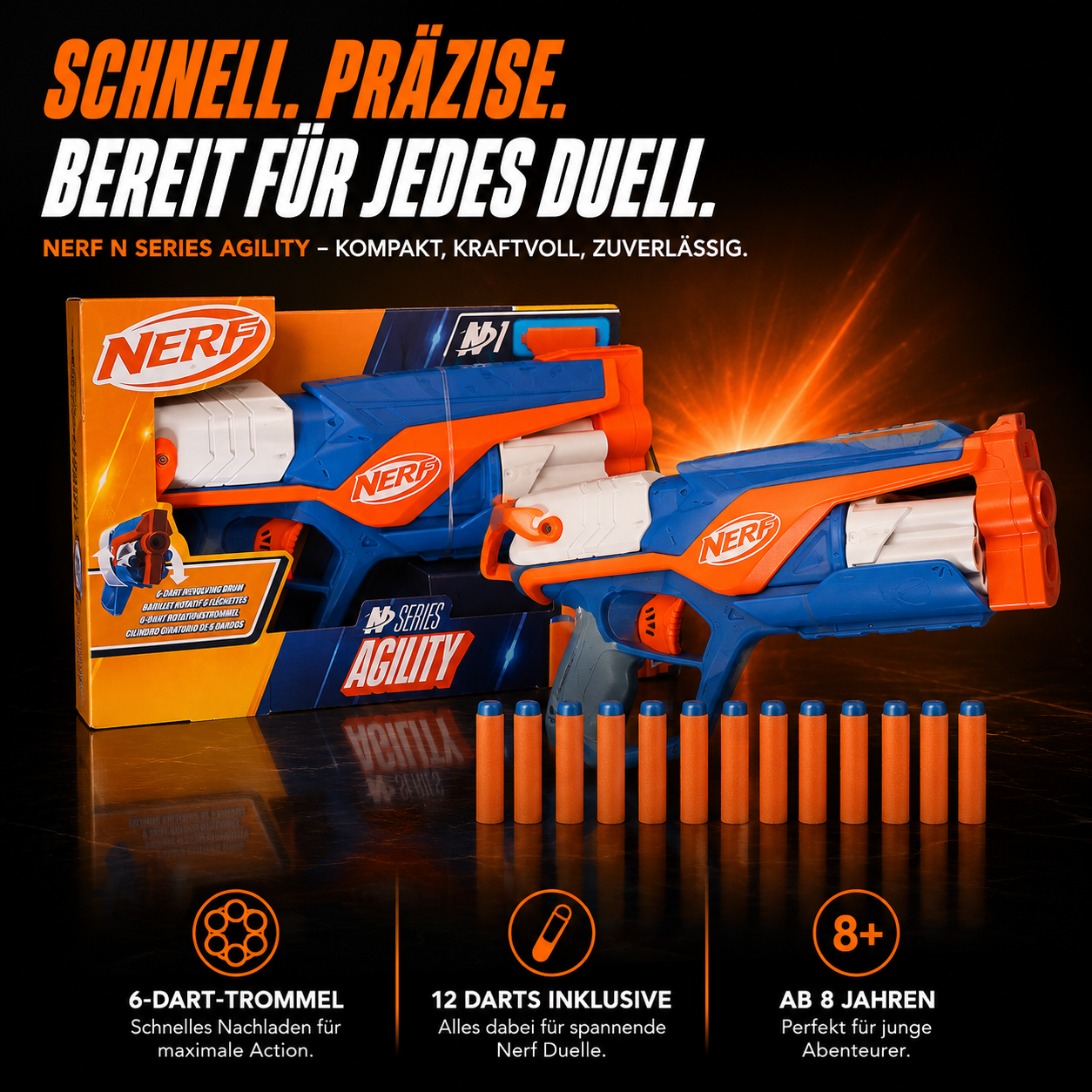 NERF N Series Agility Blaster – 6-Dart-Trommel inkl. 12 N1 Darts, ab 8 Jahren
