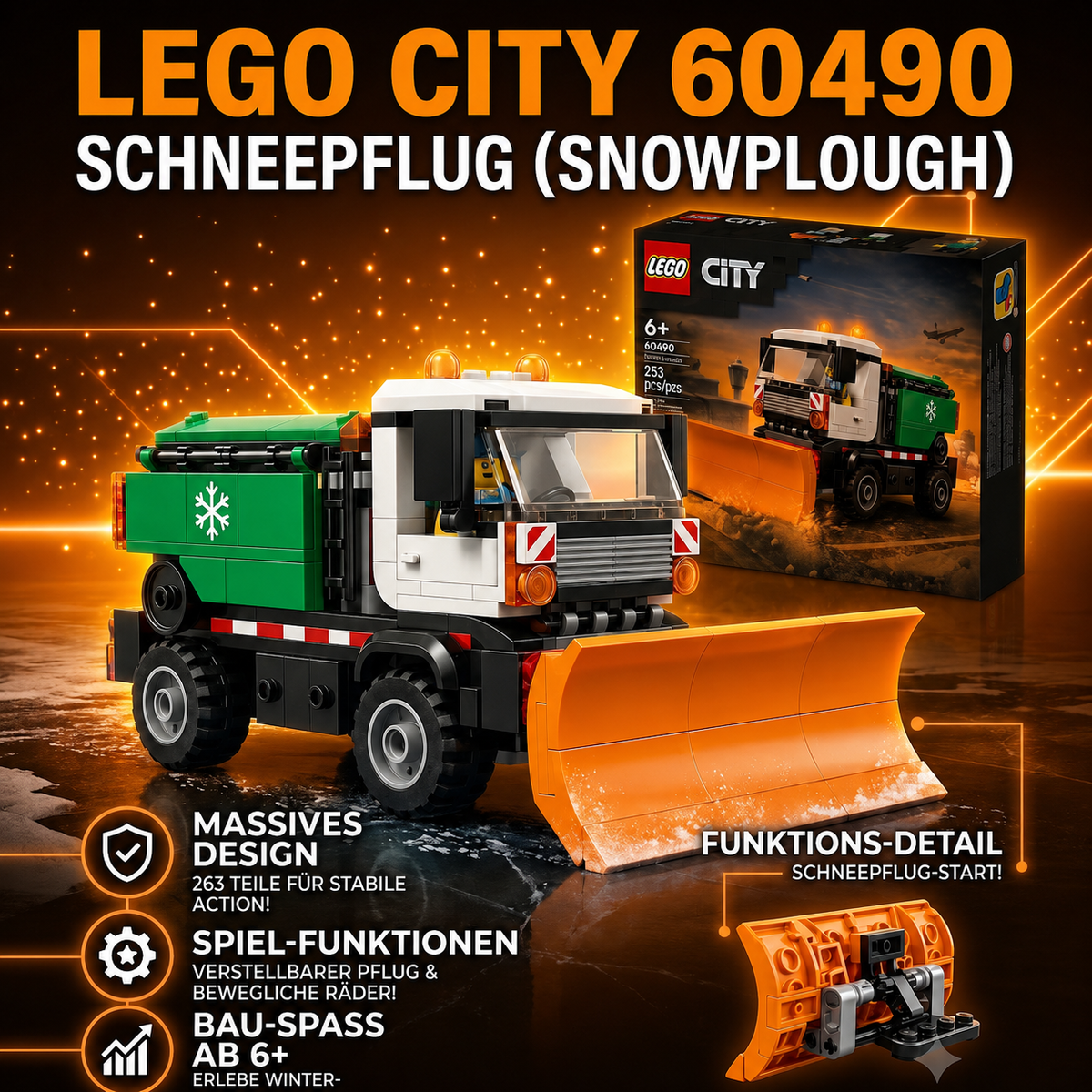 LEGO® City 60490 Schneepflug – 263 Teile, Streufunktion & Fahrer-Minifigur
