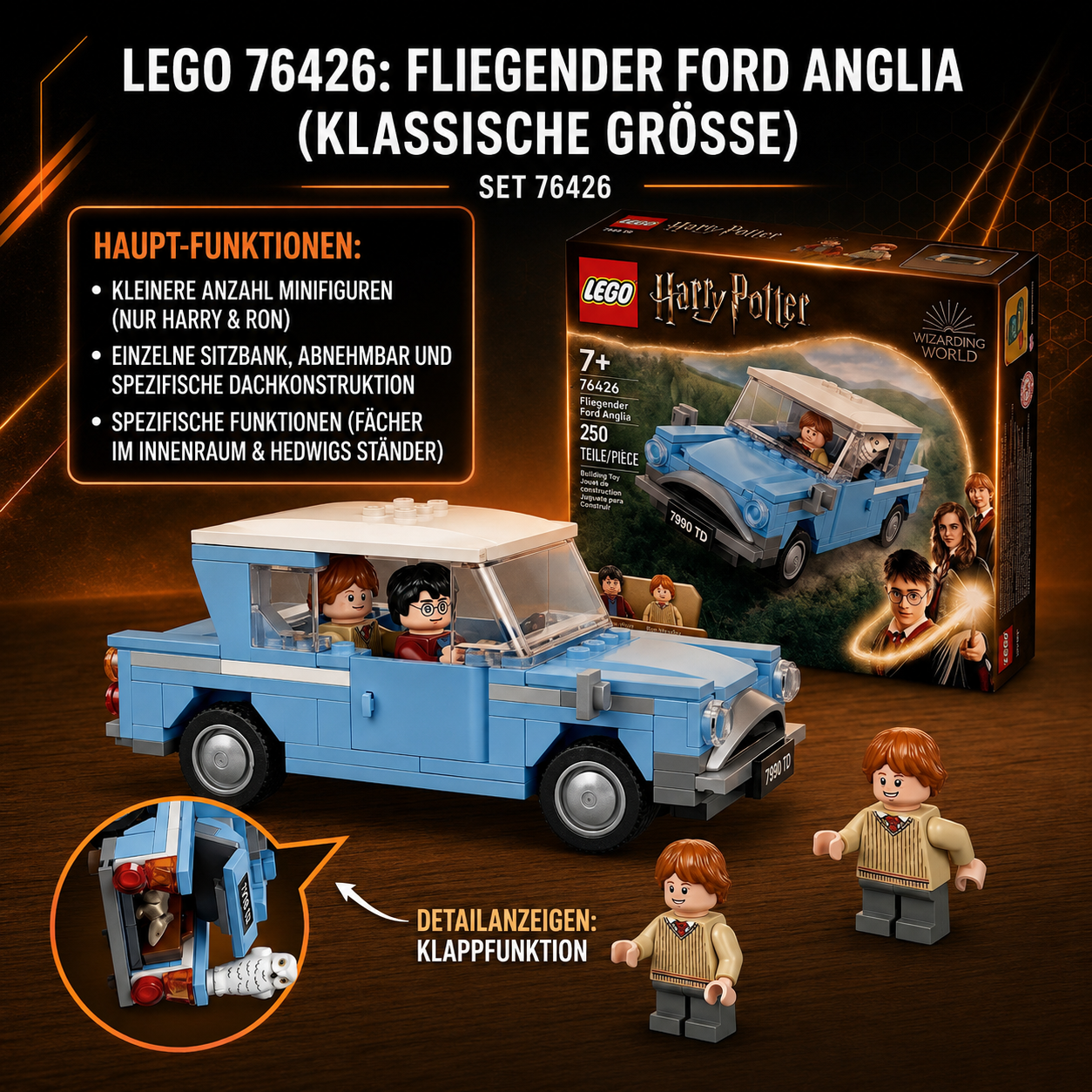 LEGO® Harry Potter™ 76424 Fliegender Ford Anglia™ – 165 Teile mit Harry, Ron, Hedwig & Krätze