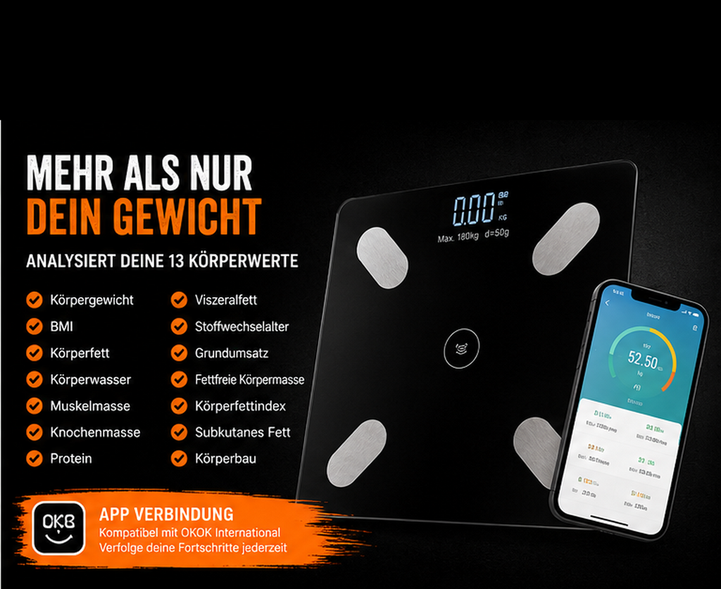 Smarte Bluetooth-Körperanalysewaage bis 180 kg