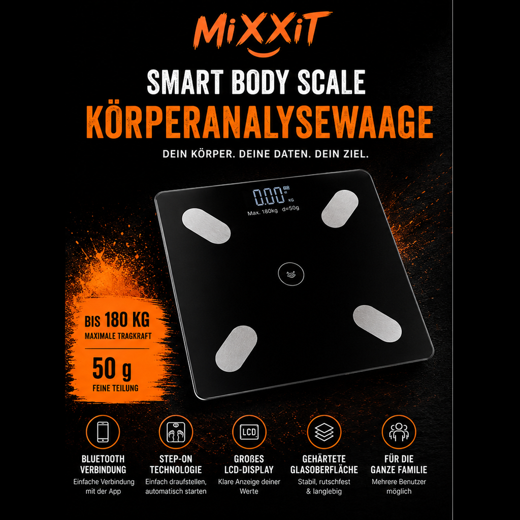 Smarte Bluetooth-Körperanalysewaage bis 180 kg